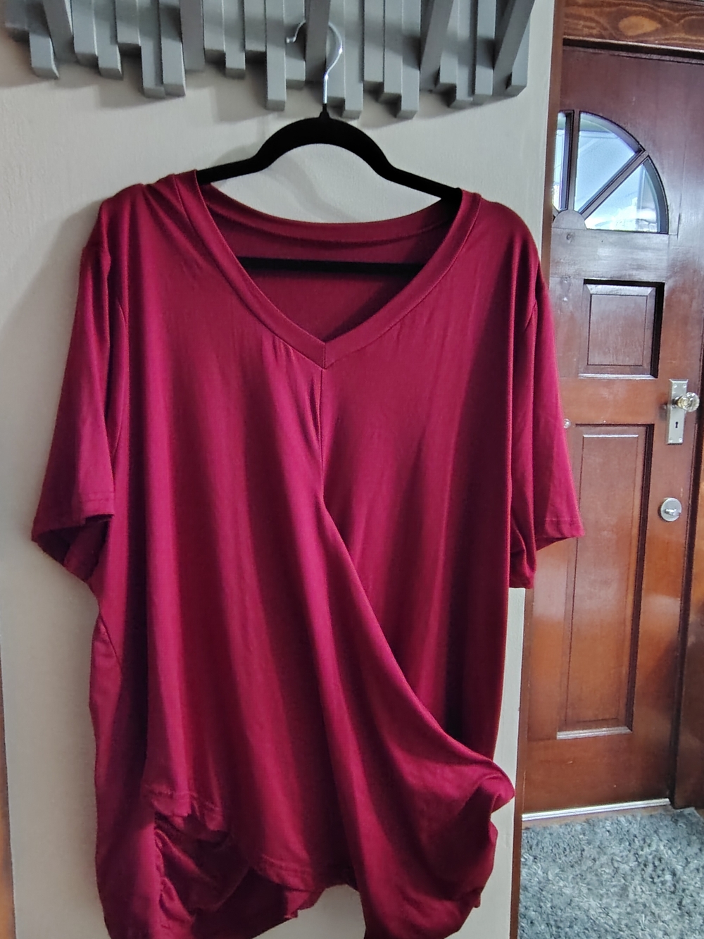 Women's V-Neck Draped Top - Burgundy